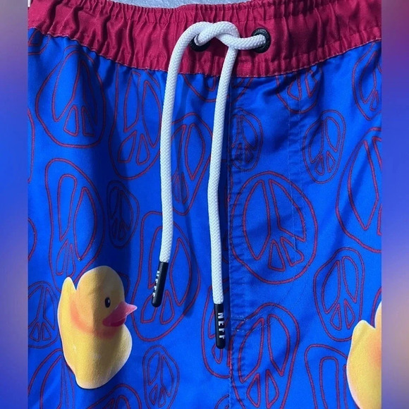 NEFF Swim Trunks Men's Size XXL Blue/Yellow Rubber Duck Swimwear Drawstring EUC - Picture 4 of 5